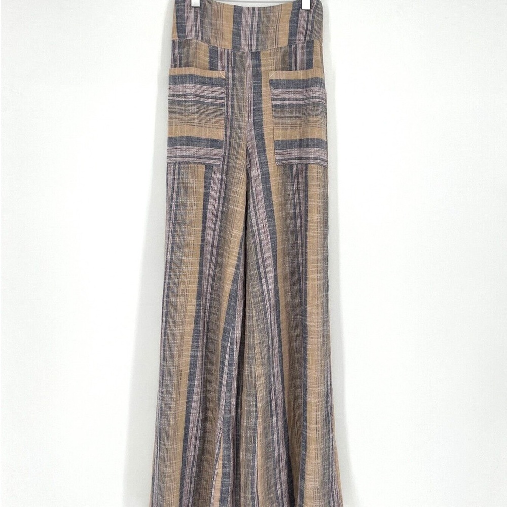 *NWT* FREE PEOPLE Moonlight Linen Blend Pull-On Wide-Leg Pant Beige/Prp/Pink — S - Picture 3 of 8